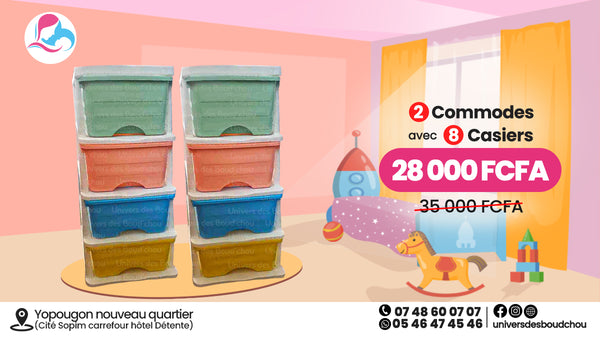 🌈 Pack spécial – 2 Commodes Colorées (8 tiroirs)