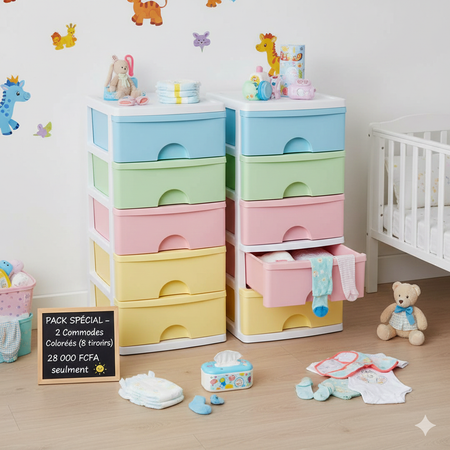 Pack spécial – 2 Commodes Colorées (10 tiroirs)