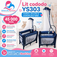 🛏️ Lit papeto cododo Multifonction YS303 – Avec Moustiquaire Haute et Jouets Musicaux
