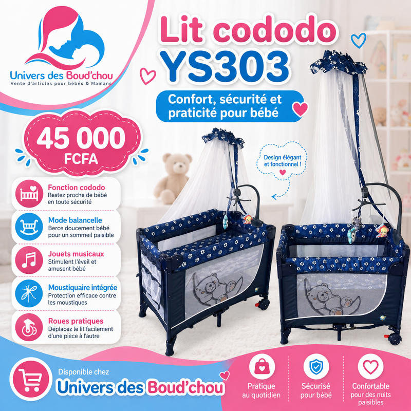 🛏️ Lit papeto cododo Multifonction YS303 – Avec Moustiquaire Haute et Jouets Musicaux
