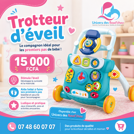 Trotteur d’Éveil Bébé 2-en-1 – Activités & Marche
