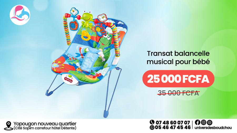 Transat balancelle manuel et musical pour bébé avec 3 jouets