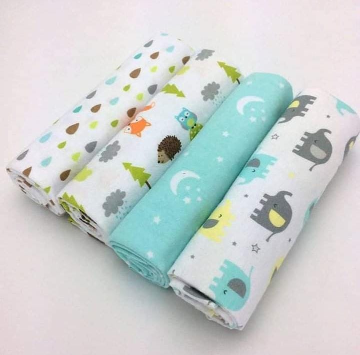 👶 Lot de 4 Draps Bébé – 100% Flanelle Coton