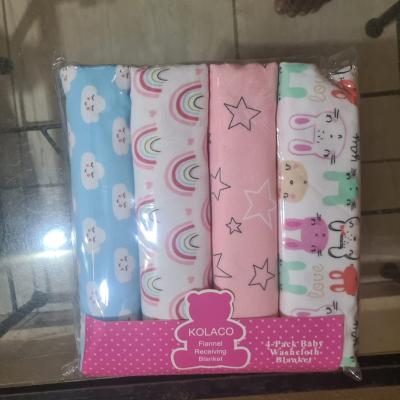 👶 Lot de 4 Draps Bébé – 100% Flanelle Coton