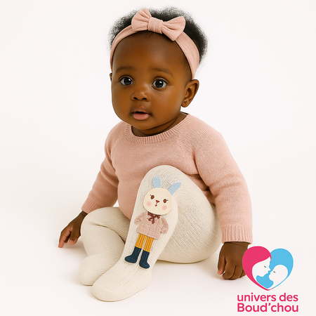 🧦 Collants bébé en coton avec lapin brodé 0 à 6 mois