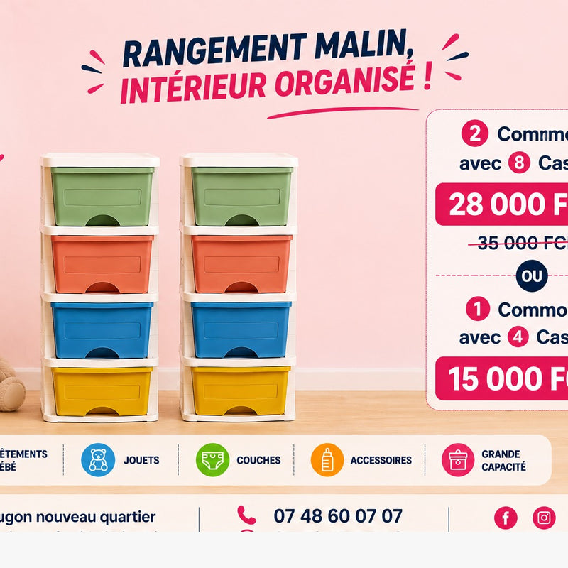 🌈 Pack spécial – 2 Commodes Colorées (8 tiroirs)