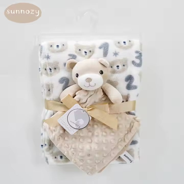 🐘🧸 Couverture bébé + doudou peluche – Coffret douceur 0-12 mois