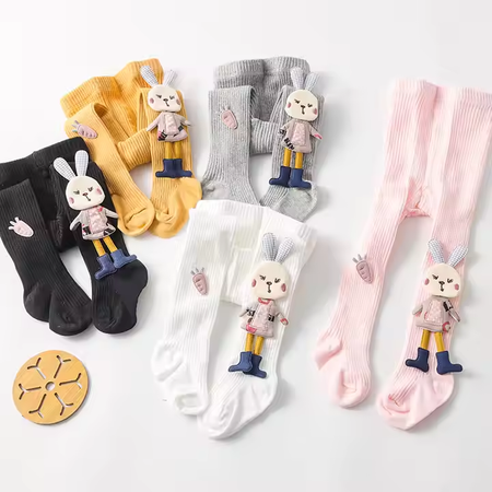 🧦 Collants bébé en coton avec lapin brodé 0 à 6 mois