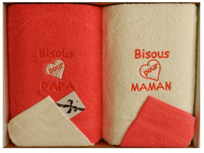 Lot de 2 serviettes + 2 gants bain