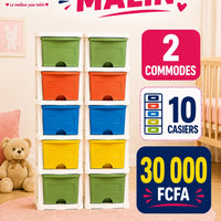 Pack spécial – 2 Commodes Colorées (10 tiroirs)
